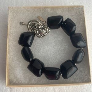 Diva Orleans seasons artistan bracelet silver heart charm black beads stretch